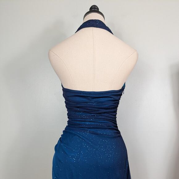 Vintage Betsy Adam Prom Dress Maxi Gown 6 Blue Y2K Fairy Ombre Ruffle 90s Glam - Picture 3 of 12